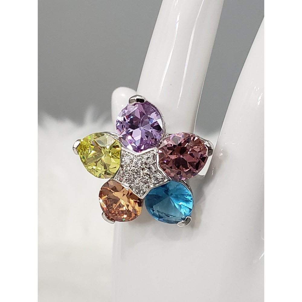 LAUREN G ADAMS Star Rainbow Garden Flower Atomic Vintage Ring SIZE 6 Cocktail